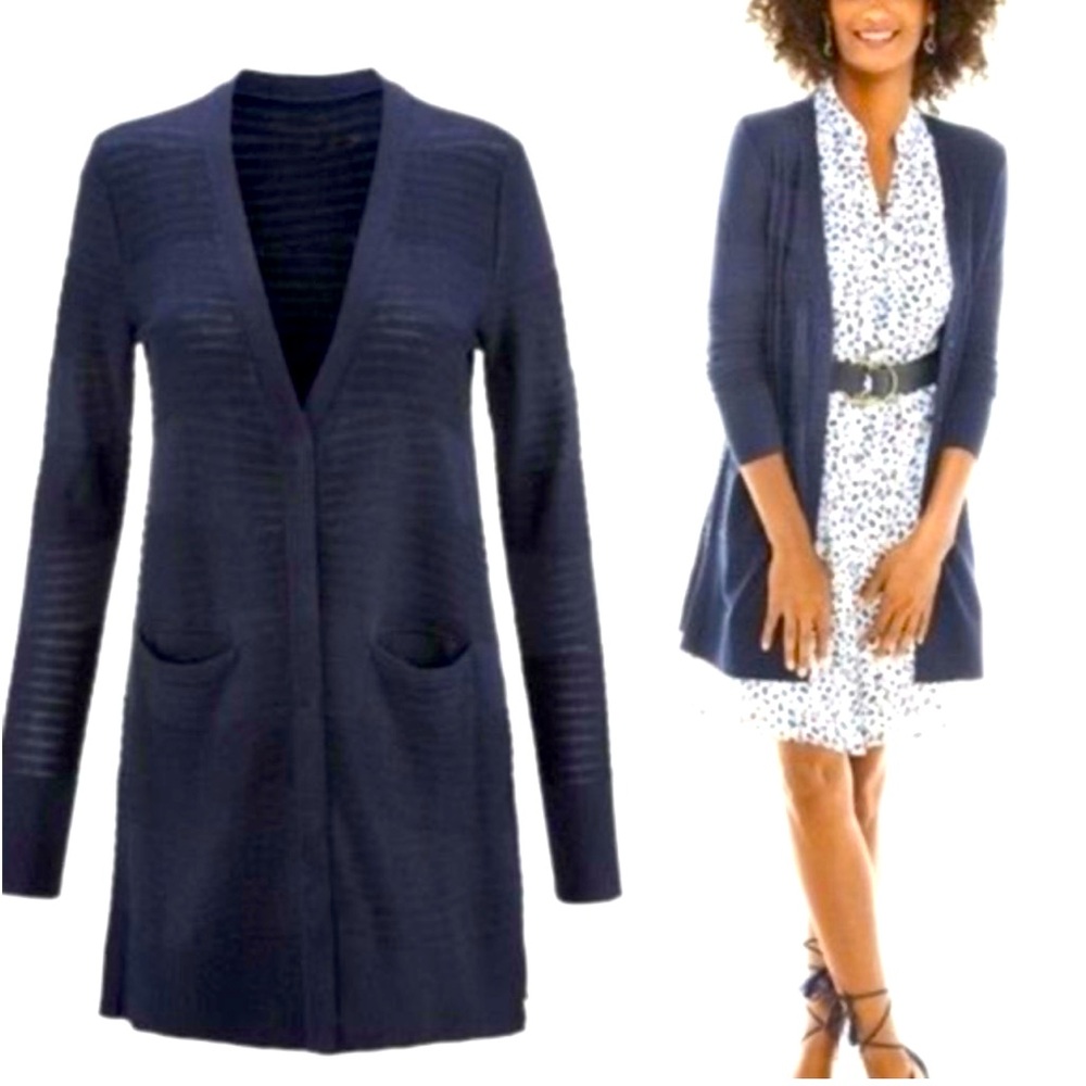 CAbi Deep Blue Open Front Cardigan